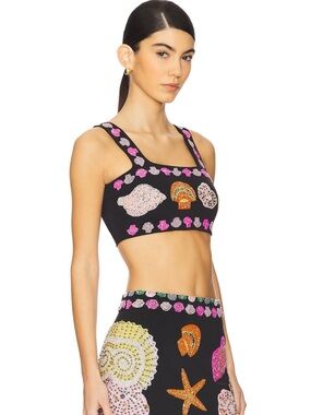 Oceanus TOP- Beaded Seashells Embellished Crop Top